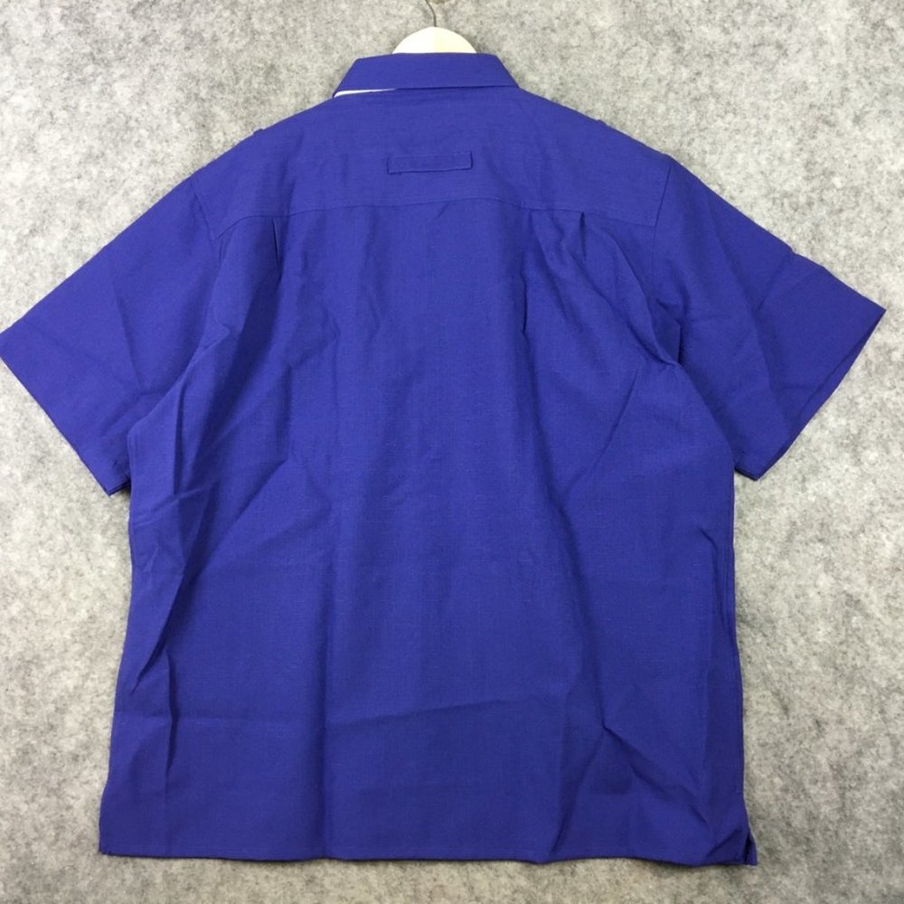 John Blair Men Shirt L Short Sleeve Button Up Shoulder Pockets Linen Look Purple - Picture 7 of 8